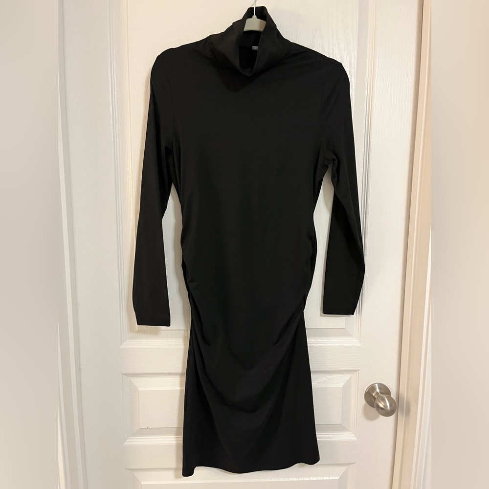 Maternity Turtleneck Long Sleeve Dress Side Ruched Medium